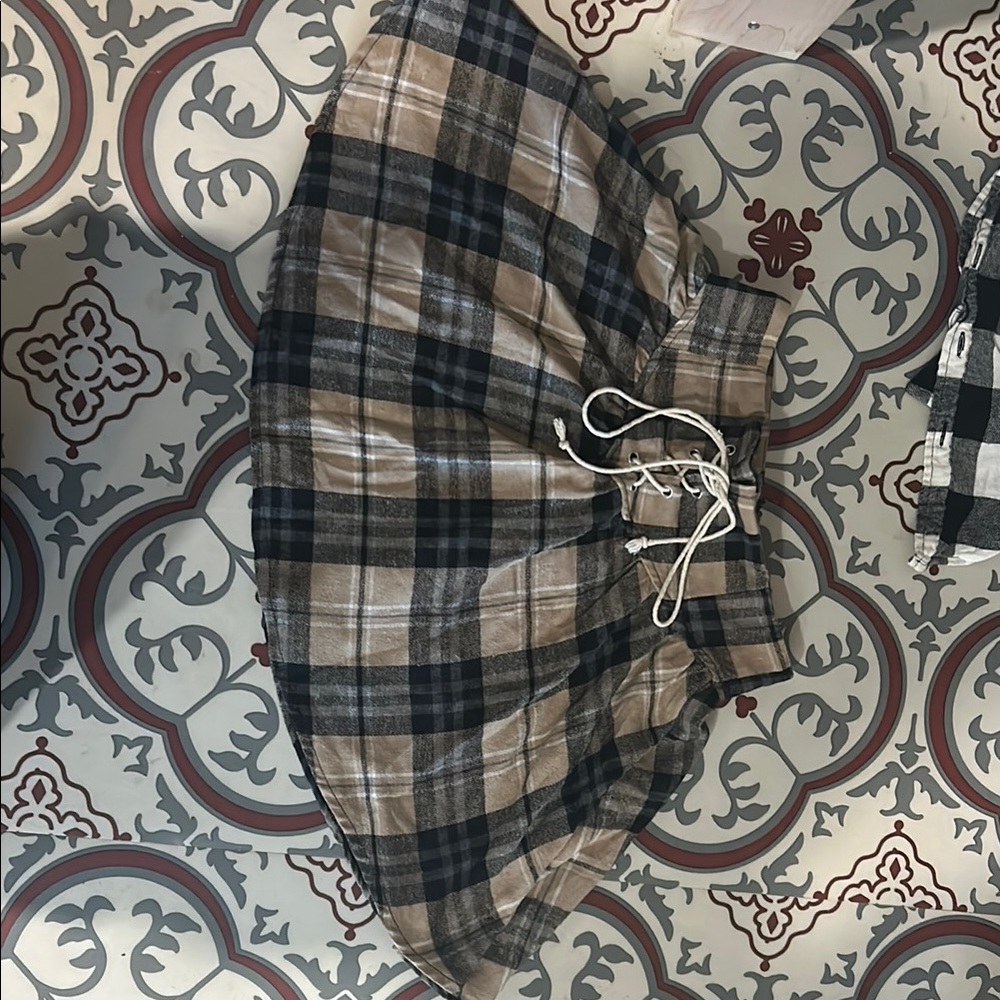 Plaid Skirt with Drawstring Waist